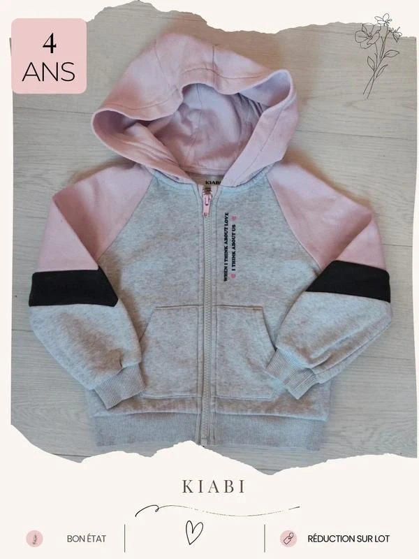 Sweat zippée gris et rose 🦄 Taille 4 ans 🦄 Kiabi